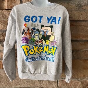 Vintage Pokemon (1st Gen) 1999 Y2K Sweatshirt Gotta Catch Em All Grey Youth L